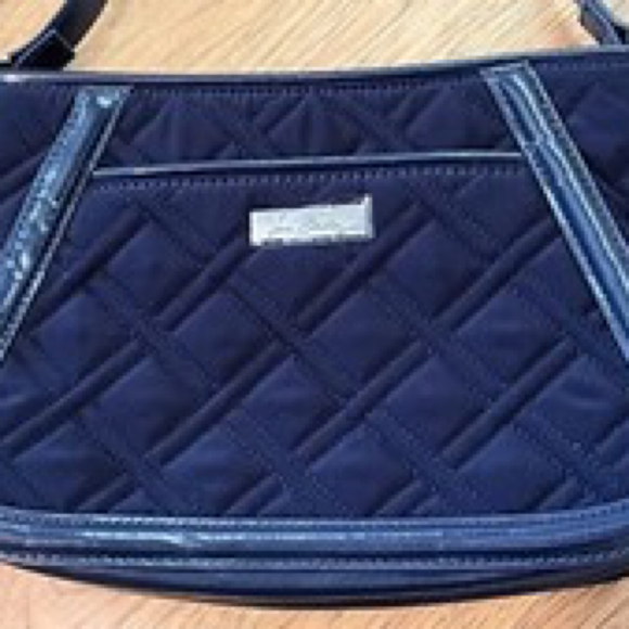 Vera Bradley Trapeze Quilted Crossbody with Patent Leather Trim Navy Blue - Picture 2 of 7